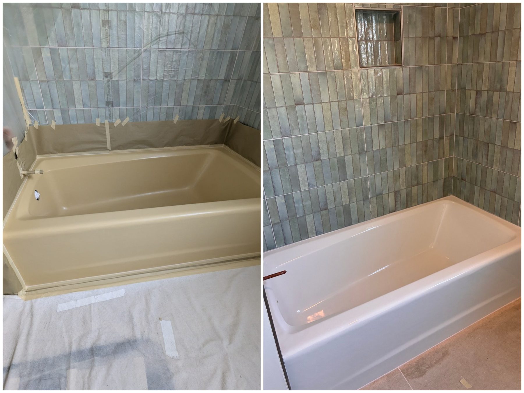 Tiled tub before and after reglazing in Montana