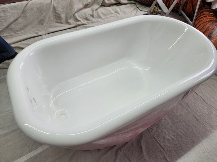 Glossy white clawfoot tub after refinishing