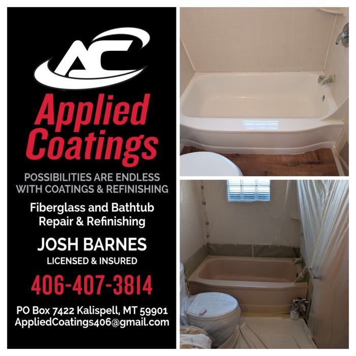 Tub and shower before and after reglazing in Montana