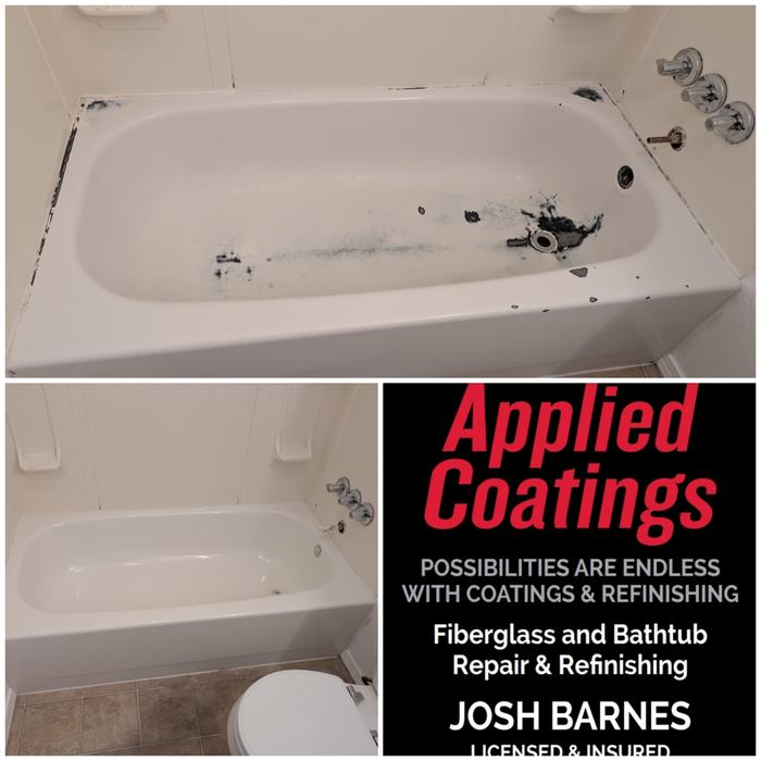 Bathtub before and after refinishing by Applied Coatings